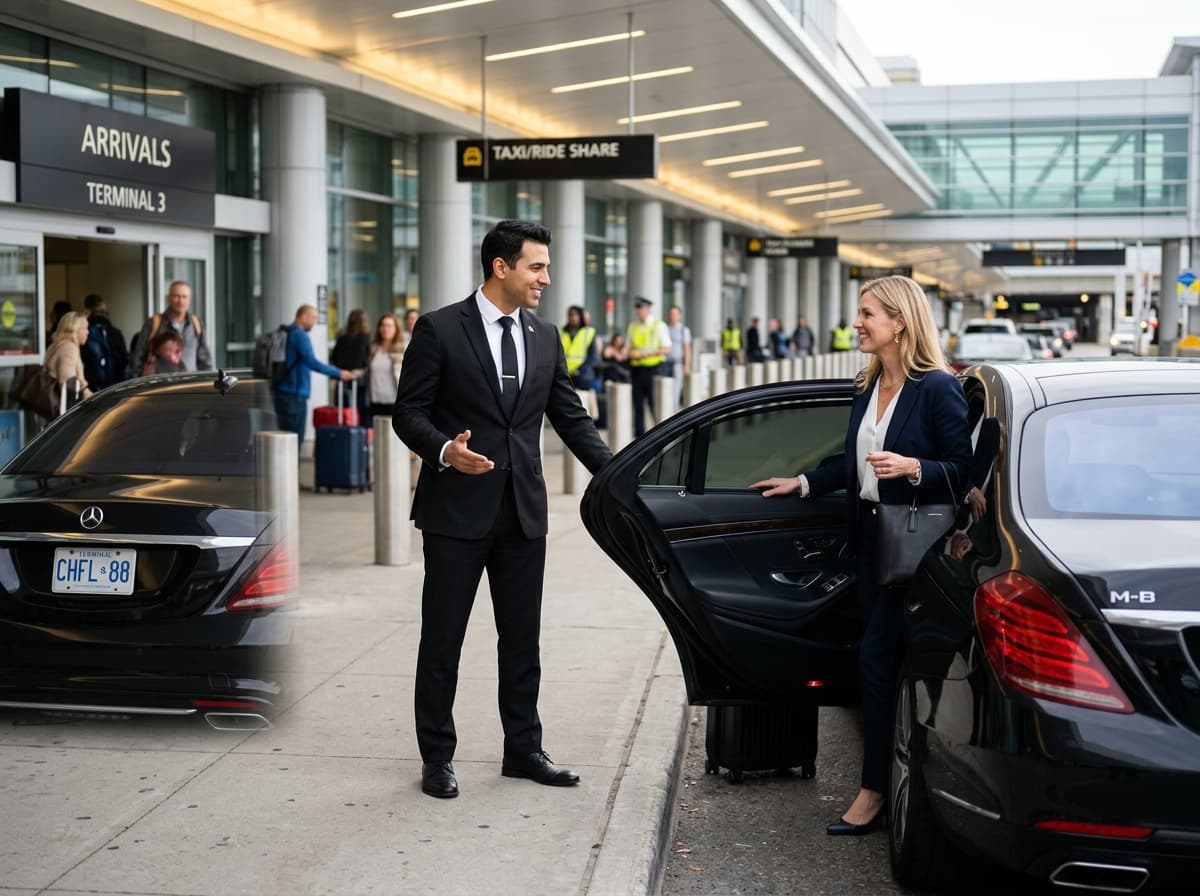 Chauffeur greeting VIP travelers at the airport