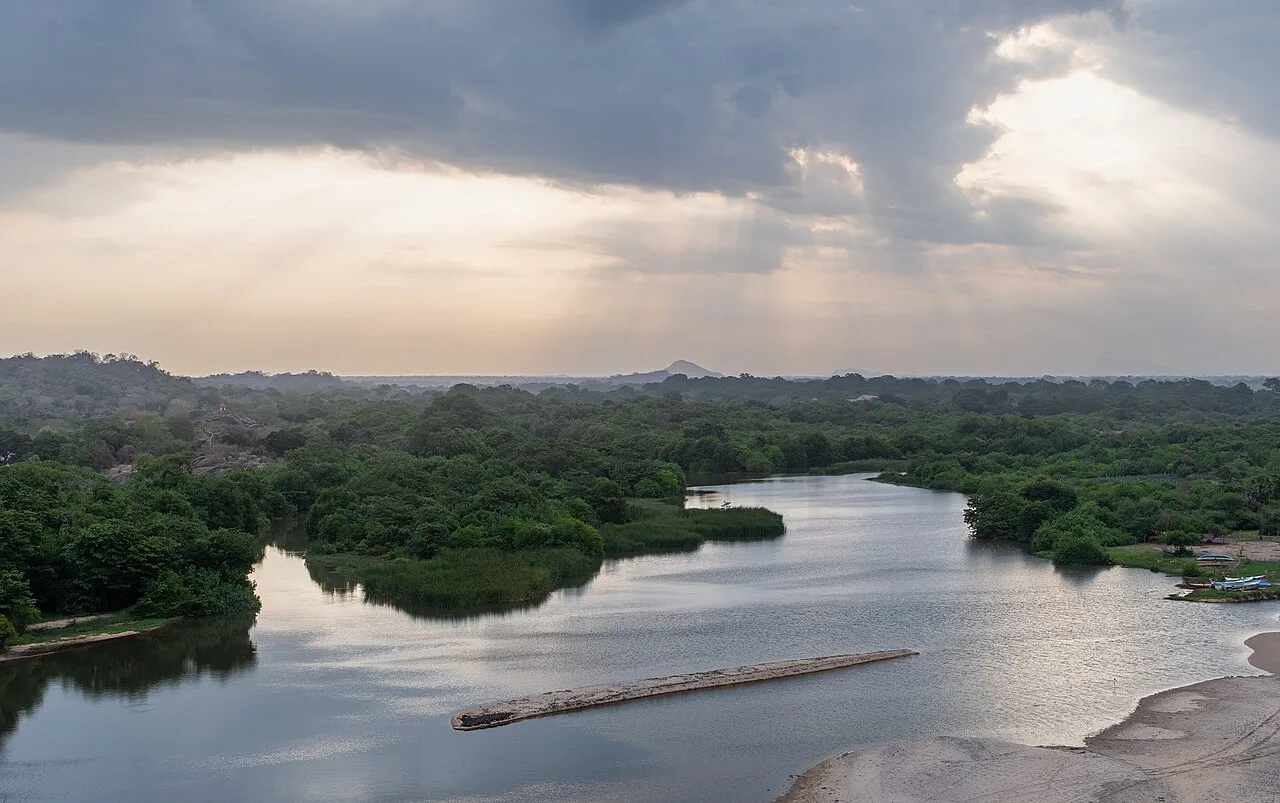 Arugam Bay - Evening view from Elephant Rock inland with the Heda Oya River near Arugam Bay, Sri Lanka