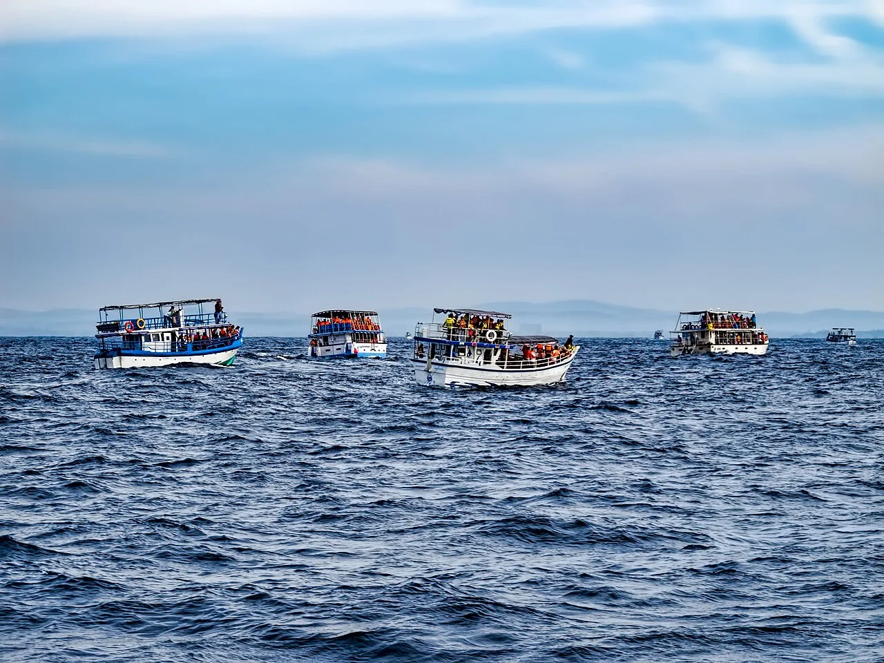 Mirissa - Some of the boats taking tourists whale watching off the southern tip of Sri Lanka.
On Google Earth:

Mirissa harbor  5°56'53.21"N, 80°27'1.00"E